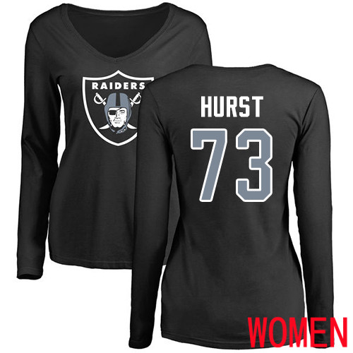 Oakland Raiders Olive Women Maurice Hurst Name and Number Logo NFL Football #73 Long Sleeve T Shirt